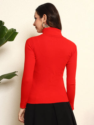 TANDUL  Casual Regular Sleeves Solid Women Red Sweater