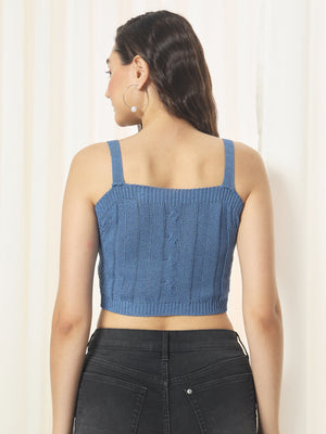 TANDUL  Casual Sleeveless Solid Women Blue Top
