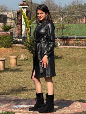 TANDUL Women Stunning Black Leather Coat