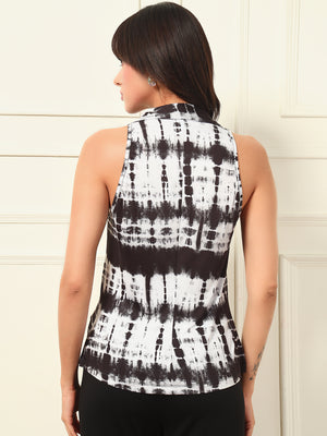 TANDUL Women Black and White Tie-dye Top