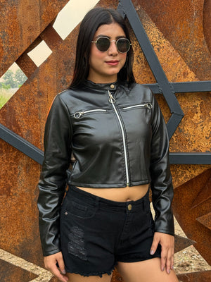 TANDUL Women Sleek Black Leather Jacket