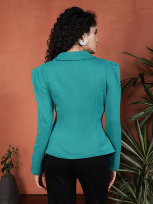 TANDUL Women Stylish Teal Green blazer