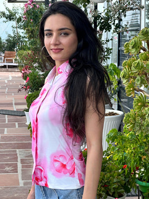 TANDUL Wome Pink  Floral Sleeveless Shirt
