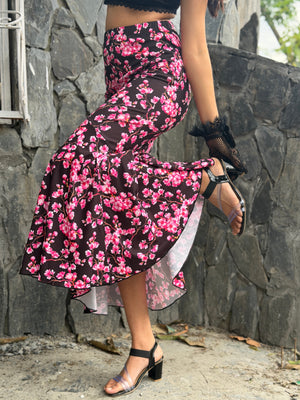 TANDUL Women Printed Regular Pink and Black Skirt