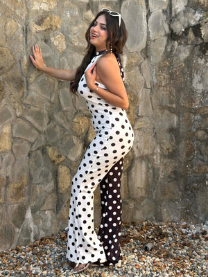 TANDUL Women Chic Black and White Polka Dot Jumpsuit