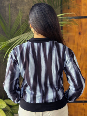 TANDUL Women Black and White Striped Sweatshirt