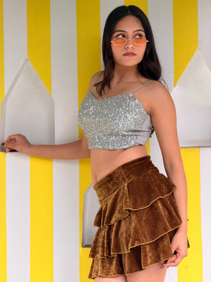 TANDUL Women Alluring Brown Velvet Skirt
