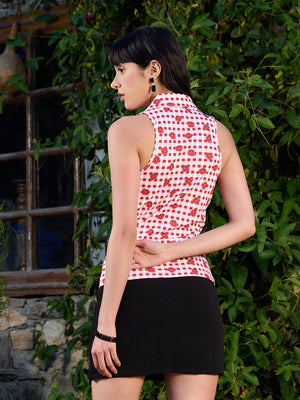 TANDUL  Red and White Checkered Waistcoat