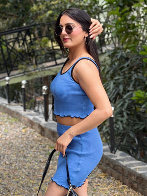 TANDUL Women Stunning Blue Knitted Co-ord Set