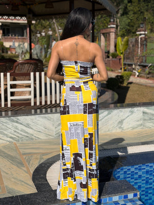 TANDUL Women Yellow Newspaper Printed Dress