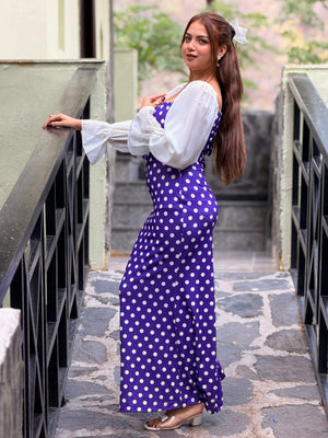 TANDUL Women Purple Polka dot Dress with Puff Sleeves