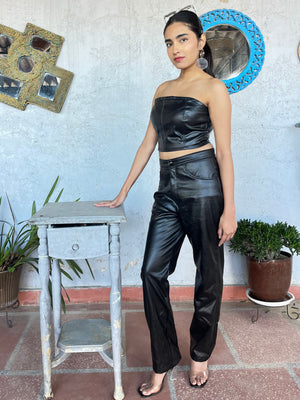 TANDUL Women Stunning Black Leather Co-ord Set