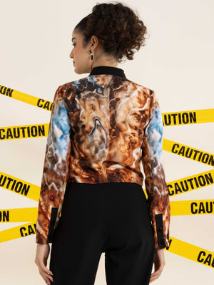 TANDUL Women Brown Marble Printed Blazer
