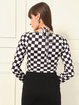 TANDUL Stylish Black and White Checkered Top