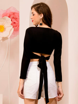 TANDUL  Casual Regular Sleeves Solid Women Black Top