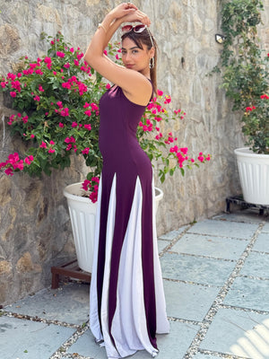 TANDUL Women Purple and White Long Flared Dress