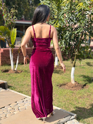 TANDUL Women Wine Color Velvet Co-ord Set