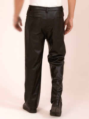 TANDUL  Men Regular Fit Black Faux Leather Trousers