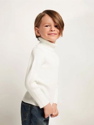 TANDUL Solid High Neck White Sweater