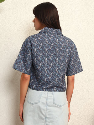 TANDUL Women Printed Blue Shirt