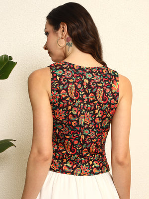 TANDUL Women Stunning Floral Printed Top cum Waistcoat