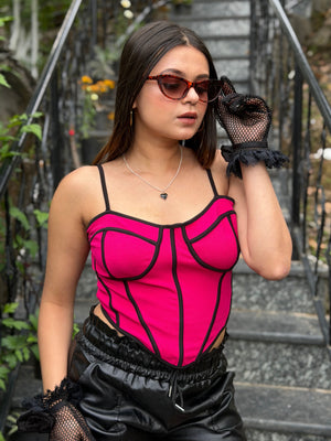 TANDUL Women Stunning Fuchsia Pink Corset Top