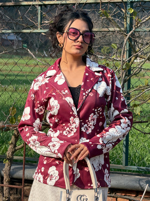 TANDUL Women Maroon Floral Printed Blazer