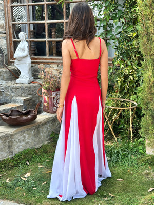 TANDUL Stunning Red and White Flared Dress