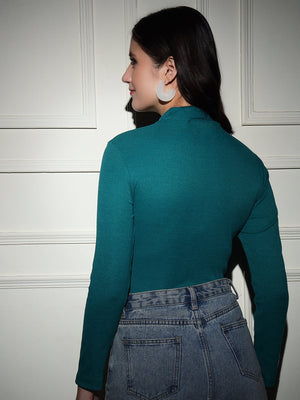 TANDUL  Women Solid High Neck Dark Green Sweater