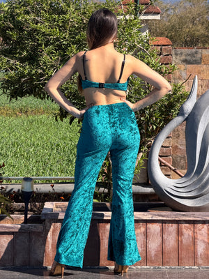 TANDUL Women Equisite Teal Velvet Co-ord Set