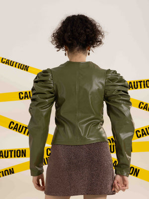 TANDUL Women Solid Olive Green Jacket