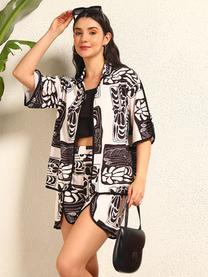 TANDUL Women Stylish Black and Beige Printed co-ord set