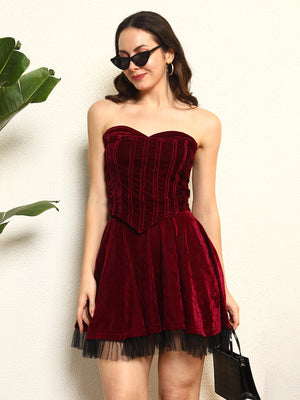 TANDUL Women Elegant Maroon Color Velvet Co-ord Set