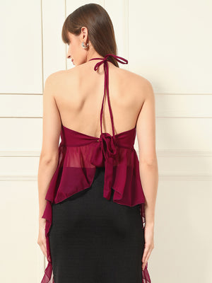 TANDUL Purple Ruffle Detailed Top