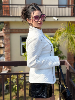 TANDUL Women White Quilt Jacket