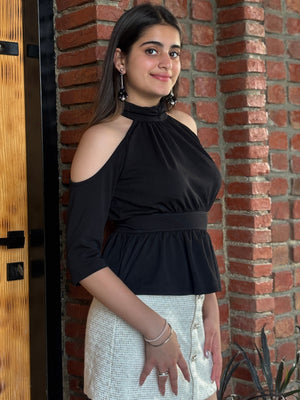 TANDUL Women Black Cold Shoulder Top