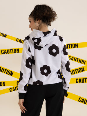TANDUL Women Black and White Floral Hoodie