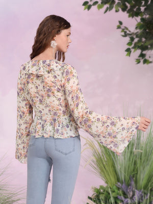 TANDUL  Casual Bell Sleeves Printed Women Multicolor Top