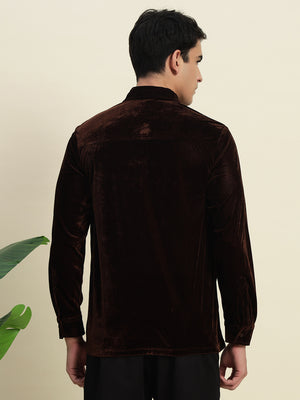 TANDUL Men's Brown Velvet Shirt