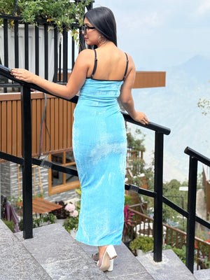TANDUL Women Skyblue Velvet Bodycon Dress