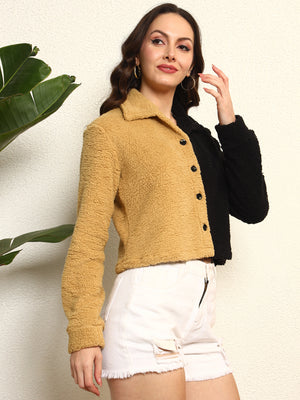 TANDUL Women Black and Brown Fur Jacket