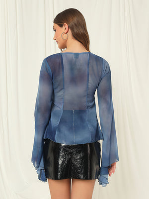 TANDUL  Casual Flared Sleeves Tie & Dye Women Blue Top