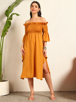 TANDUL  Women Gathered Yellow Dress