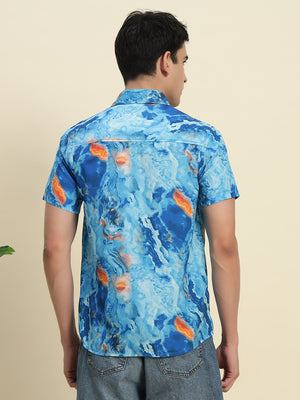 TANDUL Men's  Stylish Blue Printed Shirt