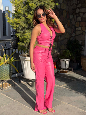 TANDUL Women Pink Leather Co-ord Set