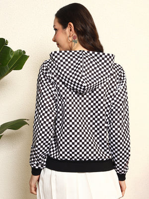 TANDUL Women Stylish Checkered Hoodie
