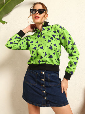 TANDUL Women Striking Neon Green and Black Sweatshirt
