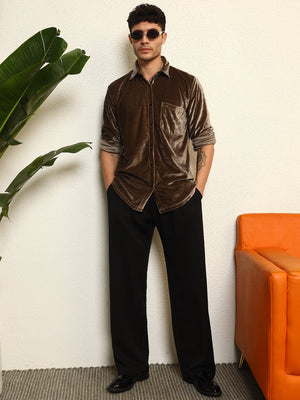 TANDUL Mens's Alluring Grey Velvet Shirt