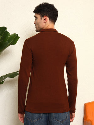 TANDUL Men's Solid Brown Highneck