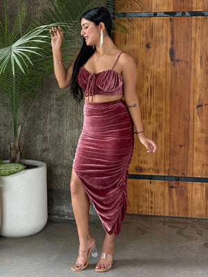 TANDUL Women Stunning Burgundy Velvet Co-ord Set